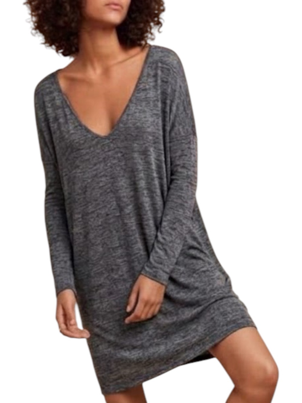 WILFRED FREE ARITZIA Grey Gail Dress V Neck Long Sleeve Oversized Pockets Large